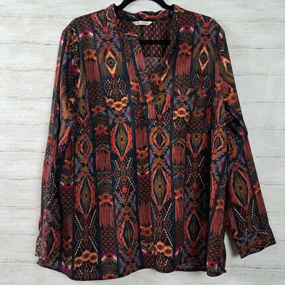 Soft Surroundings Aztec Southwest Multi-Print Popover Blouse Top 1X